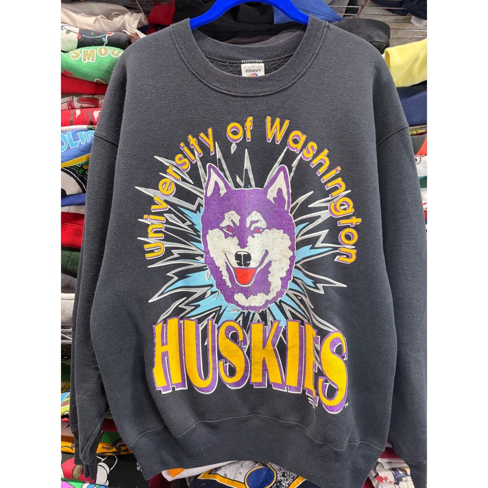 Vintage 90s University of Washington Huskies Sweatshirt Fruit of the Loom Mens L - Picture 2 of 7